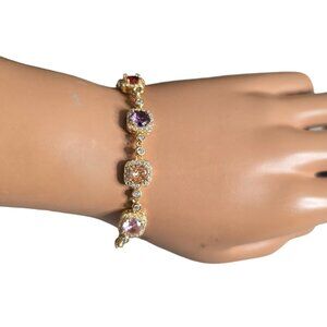 Women's Trendy Gold Plated Multi Color Rhinestone Adjustable Bracelet NWOT